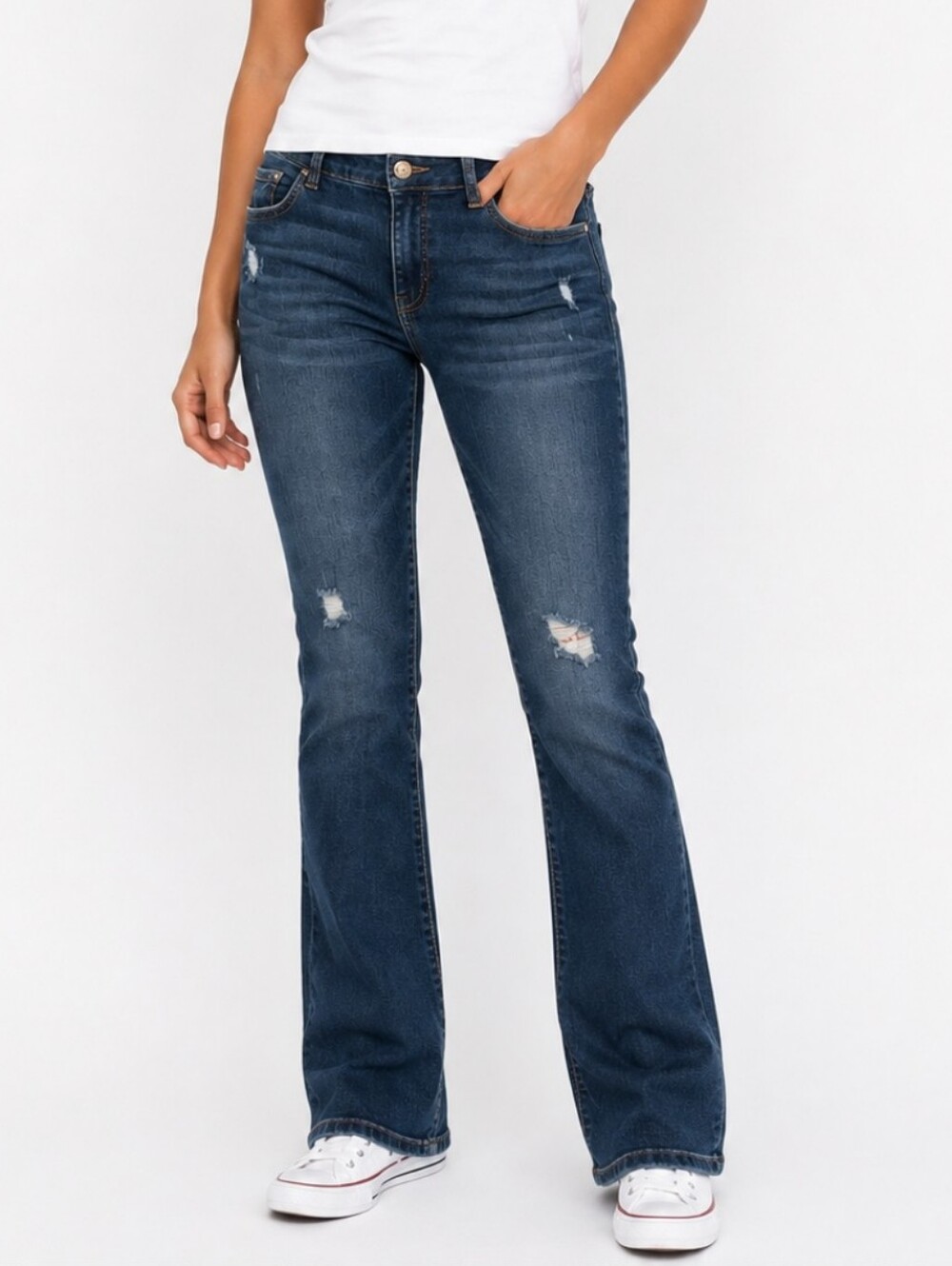 Jolt Dark Wash Distressed Bootcut Jeans, Size 11